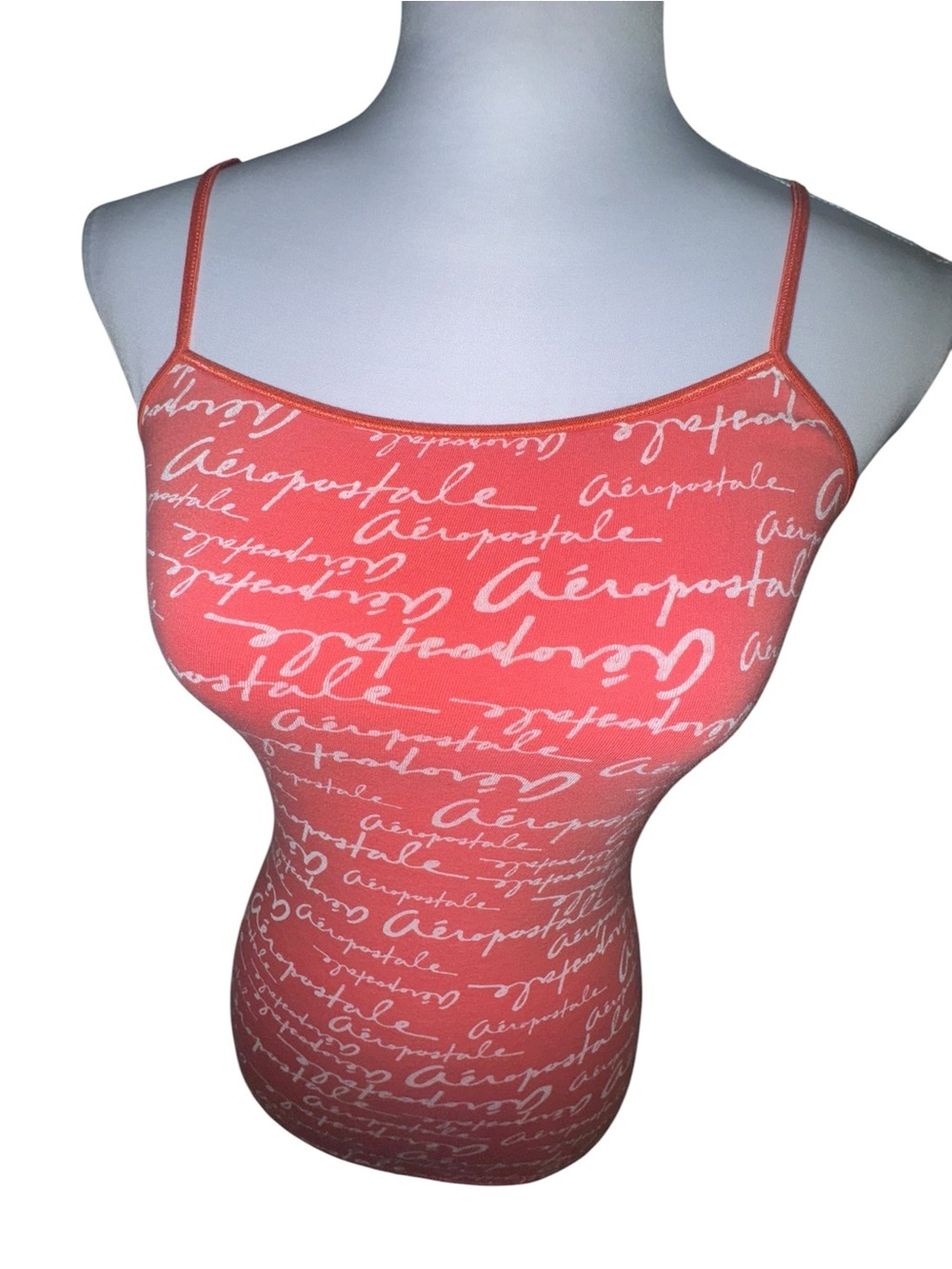 VTG Aeropostale Coral Logo Cami Tank Top XS Spaghetti Strap Fitted Stretch Y2K - Picture 7 of 11